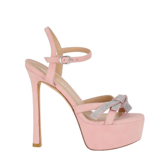 Stuart Weitzman Mega Crystal Bow Platform Sandals Color: Ballet New: Never Worn - Picture 7 of 13